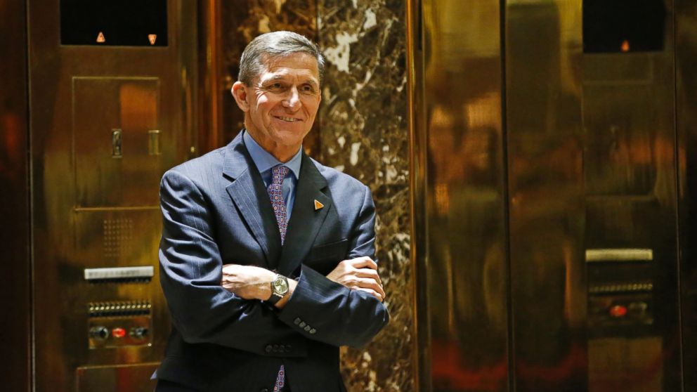 PHOTO: National Security Adviser-designate Michael T. Flynn waits for an elevator in the lobby at Trump Tower in New York, Dec.12,2016.