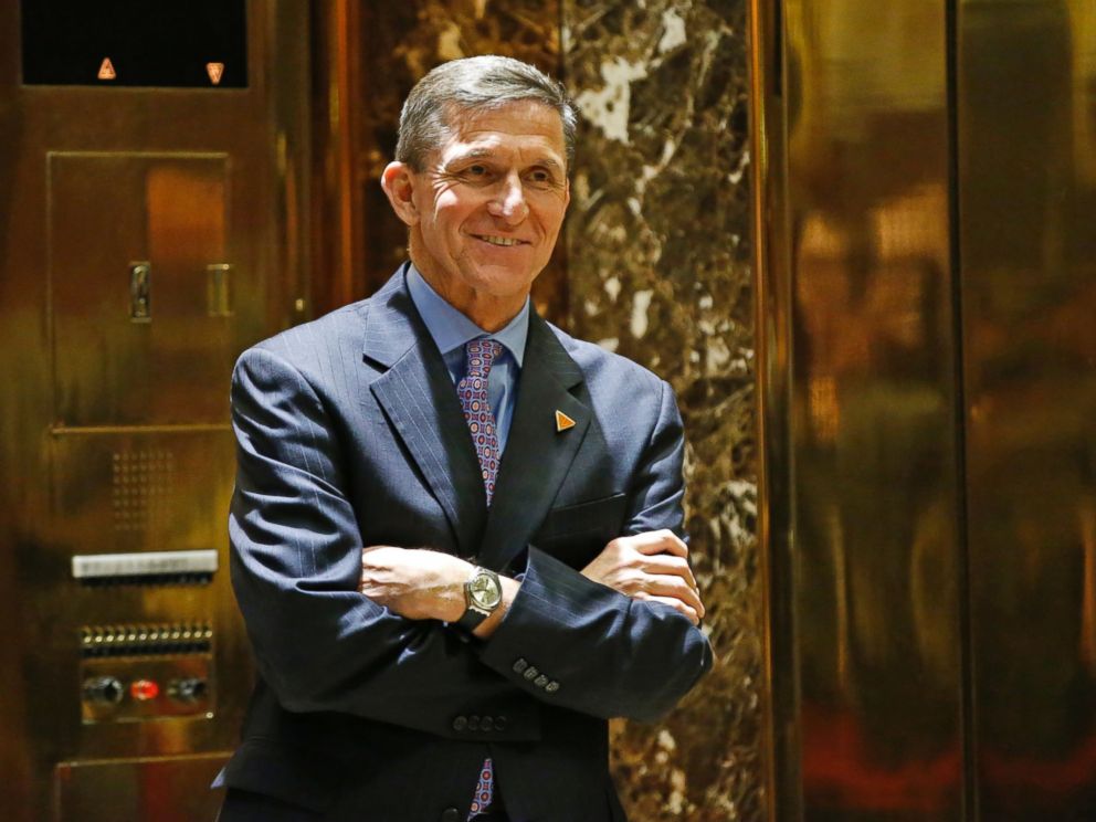 PHOTO: National Security Adviser-designate Michael T. Flynn waits for an elevator in the lobby at Trump Tower in New York, Dec.12,2016.