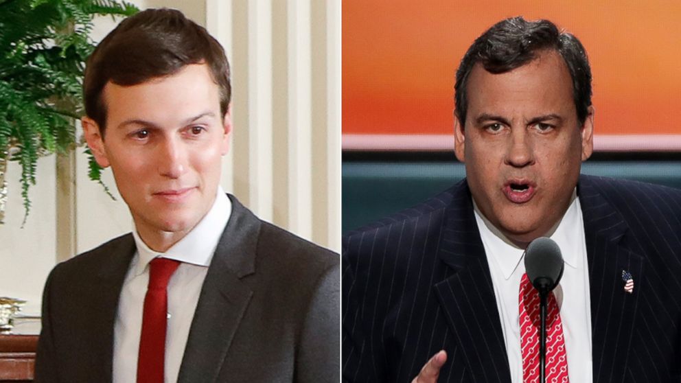 Senior adviser Jared Kushner, arrives in the East Room of the White House in Washington, Feb. 15, 2017, for a joint news conference with President Donald Trump and Israeli Prime Minister Benjamin Netanyahu | New Jersey Gov. Chris Christie delivers a speech on the second day of the Republican National Convention, on July 19, 2016, at the Quicken Loans Arena in Cleveland, Ohio. 