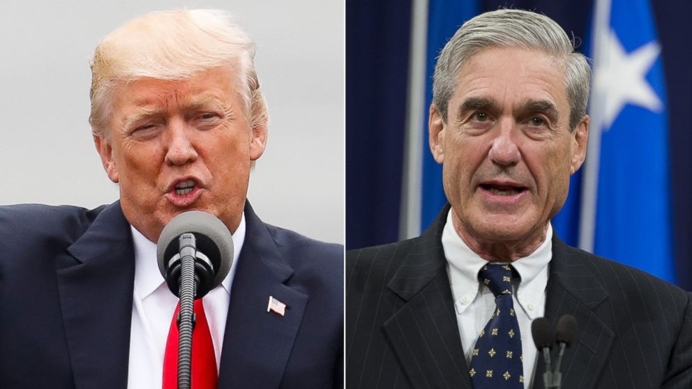 PHOTO: Pictured (L-R) are President Donald Trump in Cincinnati, June 7, 2017 and Robert Mueller at the Department of Justice, August 1, 2013.