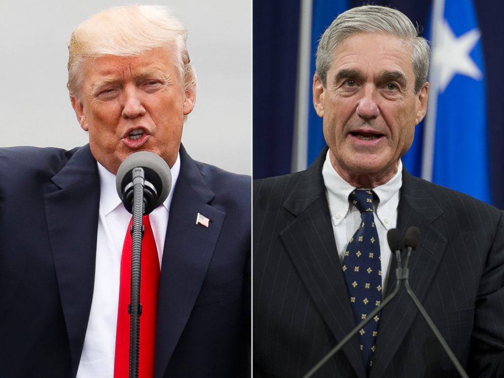 PHOTO: Pictured (L-R) are President Donald Trump in Cincinnati, June 7, 2017 and Robert Mueller at the Department of Justice, August 1, 2013.