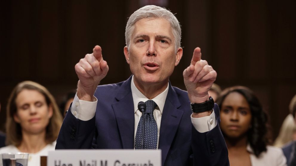 Supreme Court Justice nominee Neil Gorsuch testifies on Capitol Hill in Washington, March 22, 2017, at his confirmation hearing before the Senate Judiciary Committee. 