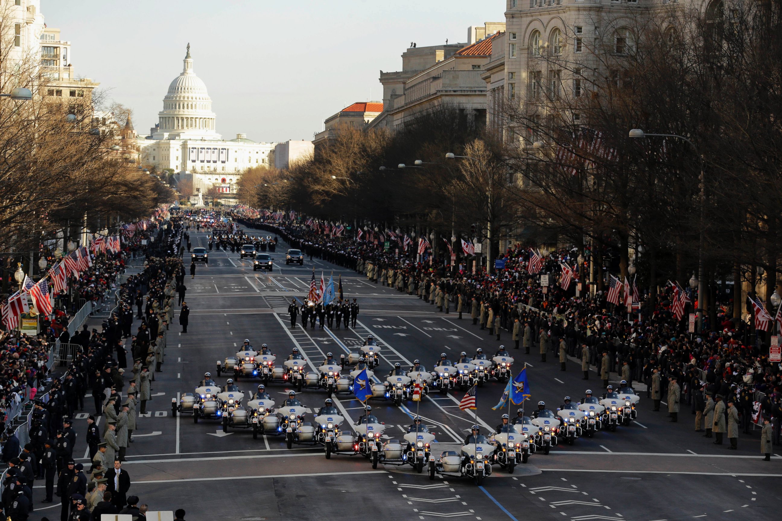 PHOTO: The 57th Presidential Inaugural Parade rolls down Pennsylvania Avenue from Capitol Hill in Washington, Jan. 21,2013, following President Barack Obama's ceremonial swearing-in ceremony during the 57th Presidential Inauguration.