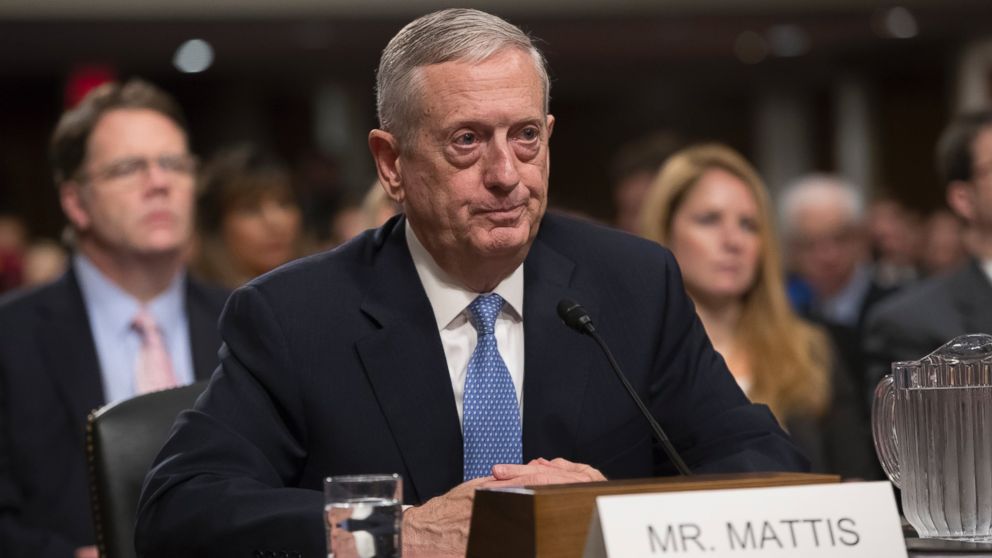 Defense Secretary-designate James Mattis prepares to testify on Capitol Hill in Washington, Jan. 12, 2017, at his confirmation hearing before the Senate Armed Services Committee.