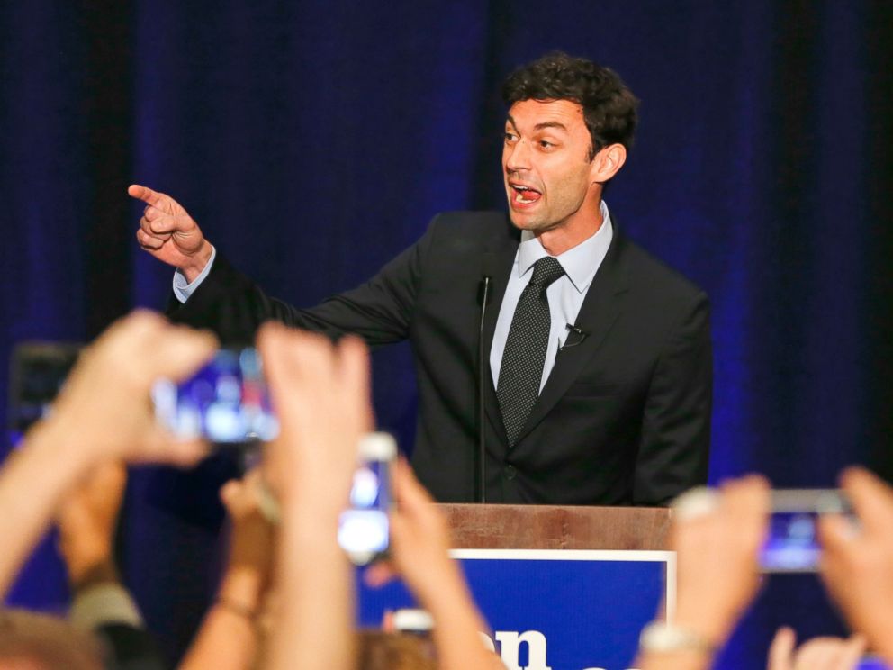 PHOTO: Democratic candidate for Georgia's Sixth Congressional Seat Jon Ossoff speaks to supporters during an election-night watch party, April 18, 2017, in Dunwoody, Ga. 