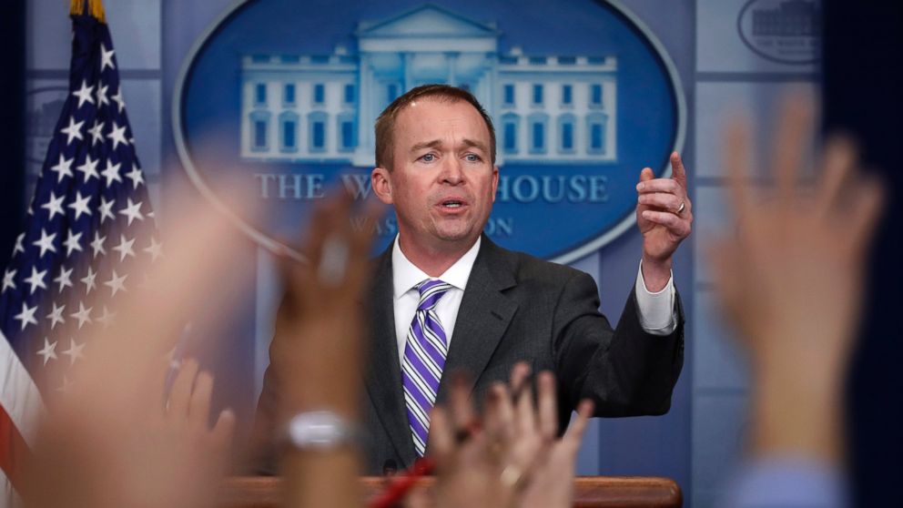 Budget Director Mick Mulvaney speaks to reporters during a daily press briefing at the White House in Washington, Feb. 27, 2017. 