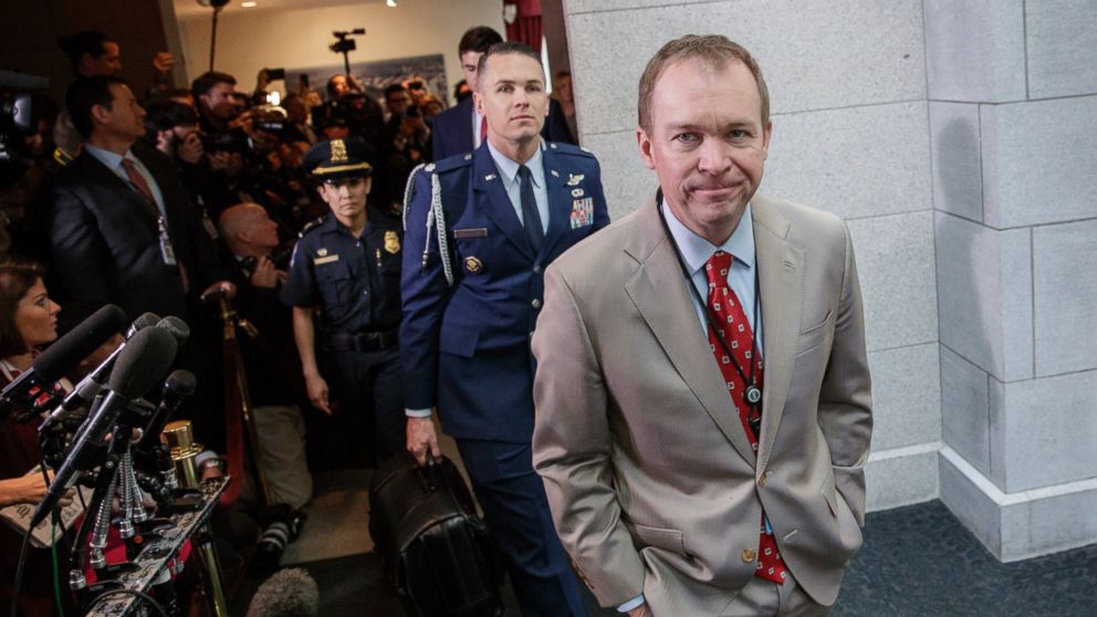 Budget Director Mick Mulvaney arrives on Capitol Hill in Washington on March 21, 2017.