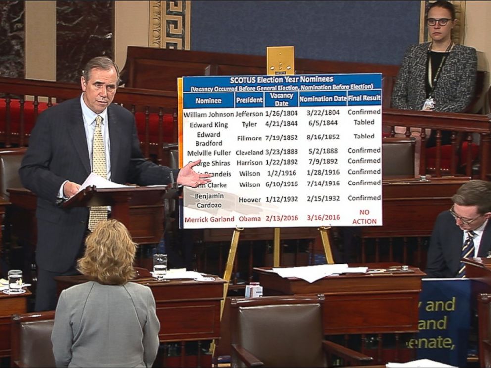 PHOTO: In this grab from video provided by Senate Television, Sen. Jeff Merkley, D-Ore. speaks on the floor of the Senate on Capitol Hill in Washington, April 5, 2017.