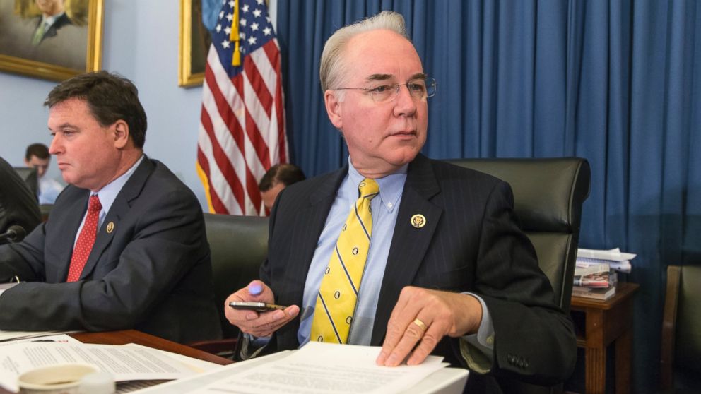 PHOTO: House Budget Committee Chairman Tom Price, R-Ga., joined at left by Vice-Chairman Todd Rokita, R-Ind., on Capitol Hill in Washington, March 16, 2016. 