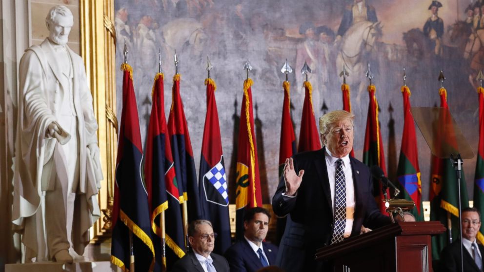 PHOTO: President Donald Trump speaks on Capitol Hill during the United States Holocaust Memorial Museum's National Days of Remembrance ceremony,April 25, 2017, in Washington.