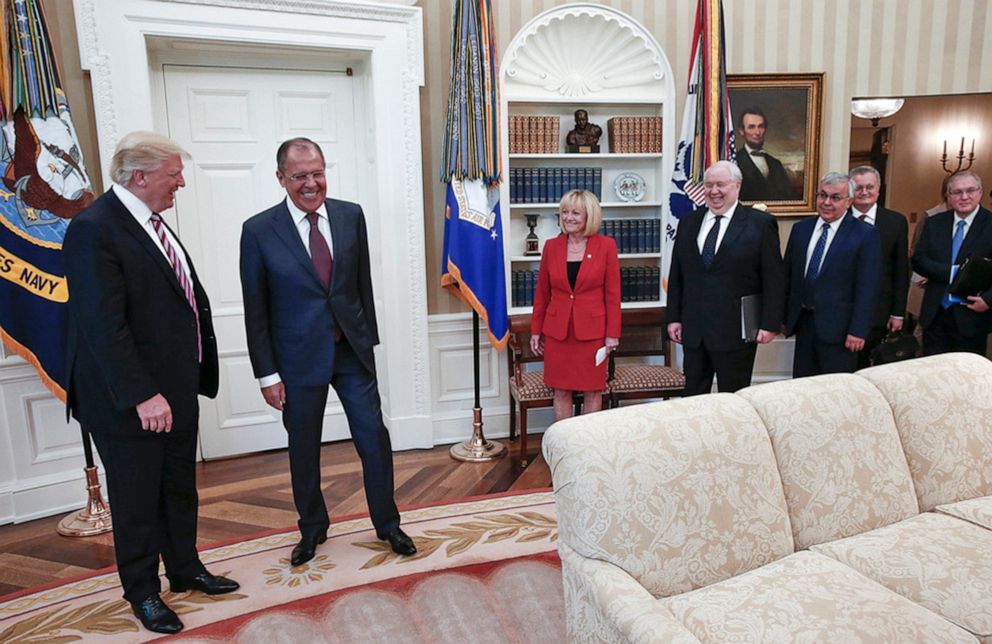 PHOTO:President Donald Trump meets with Russian Foreign Minister Sergey Lavrov, second left, at the White House in Washington, May 10, 2017. Trump welcomed Vladimir Putin's top diplomat to the White House.