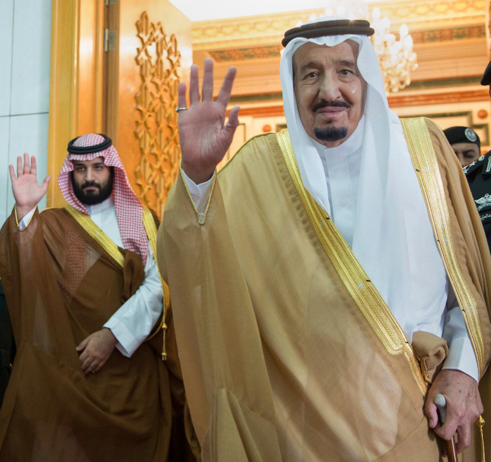 PHOTO: Saudi King Salman, right, and Defense Minister and Deputy Crown Prince Mohammed bin Salman shown April 5, 2017 in Riyadh, Saudi Arabia. 