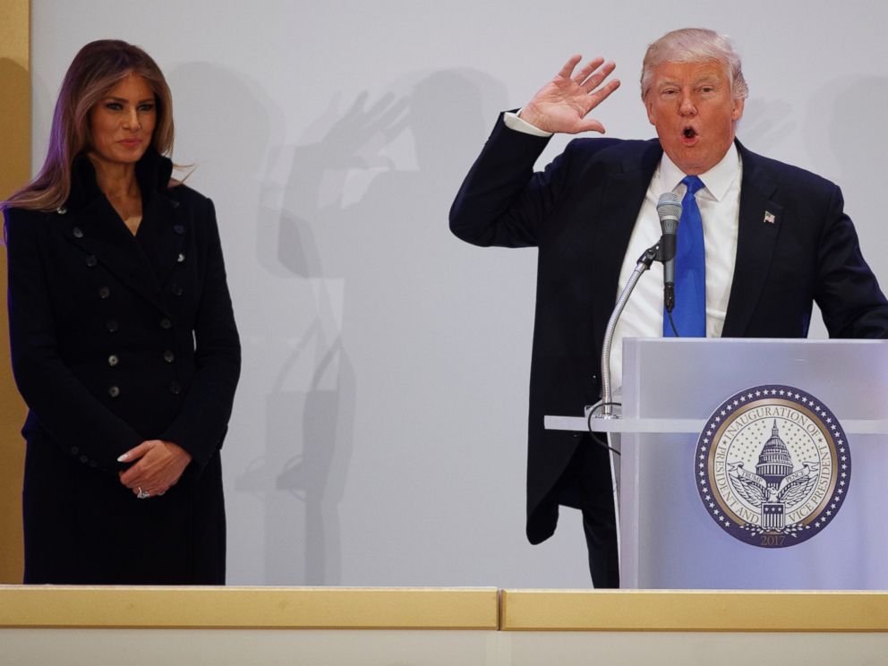PHOTO: Melania Trump listens as her husband, President-elect Donald Trump speaks during the Leadership Luncheon at Trump International hotel in Washington, DC, Jan. 19, 2017.