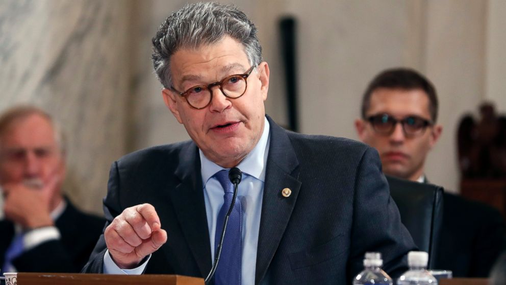 Sen. Al Franken questions Attorney General-designate, Sen. Jeff Sessions on Capitol Hill in Washington,Jan. 10, 2017, during the committee's confirmation hearing for Sessions.
