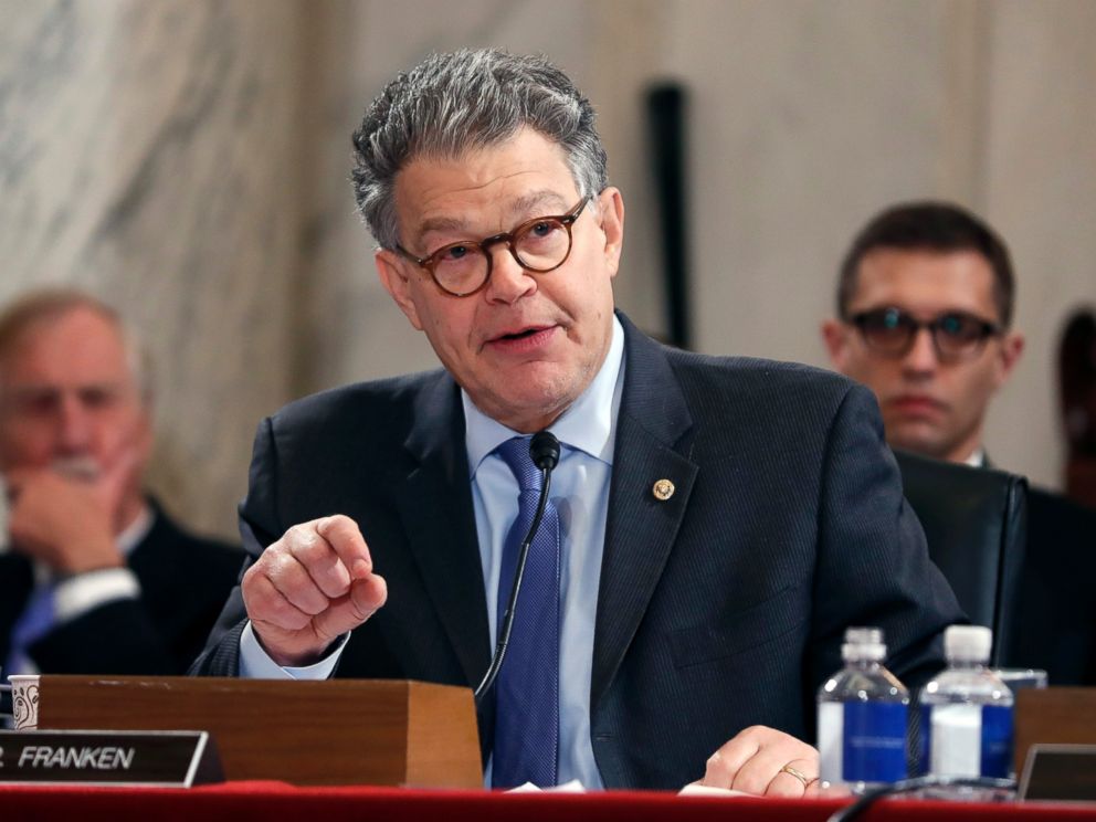 PHOTO: Sen. Al Franken questions Attorney General-designate, Sen. Jeff Sessions on Capitol Hill in Washington,Jan. 10, 2017, during the committees confirmation hearing for Sessions.