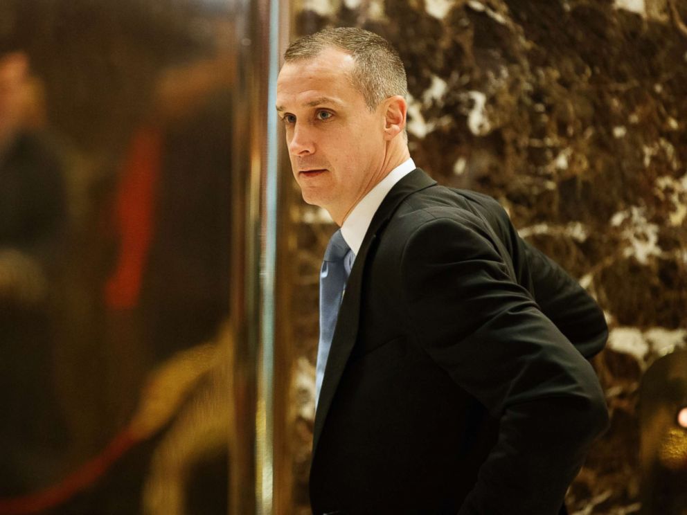 PHOTO: Corey Lewandowski, former campaign manager for President-elect Donald Trump, talks with reporters as he arrives at Trump Tower, Nov. 29, 2016, in New York.