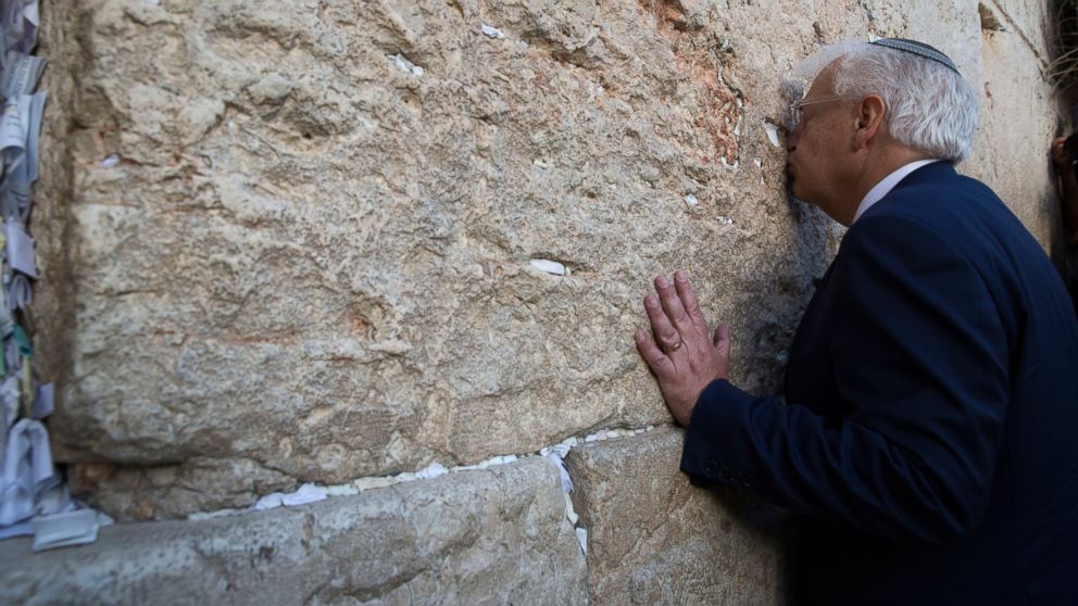 PHOTO: U.S. Ambassador to Israel David Friedman kisses the stones of the Western Wall, the holiest site where Jews can pray in Jerusalem's Old City, May 15, 2017. 