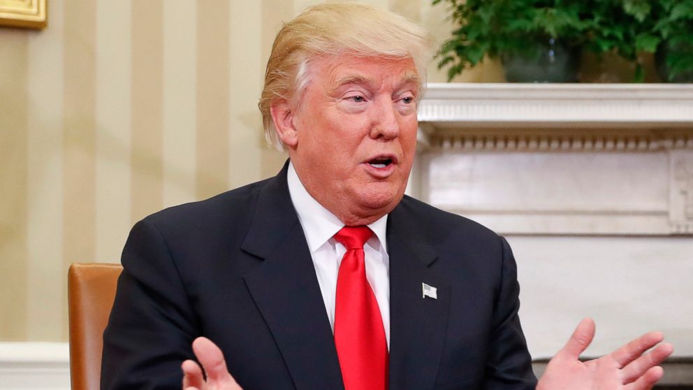 President-elect Donald Trump speaks during his meeting with President Barack Obama in the Oval Office of the White House in Washington, Nov. 10. 2016.