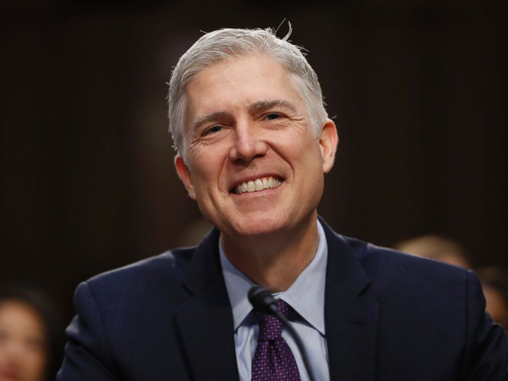 PHOTO: Neil Gorsuch smiles during his confirmation hearing before the Senate Judiciary Committee, March 21, 2017, in Washington