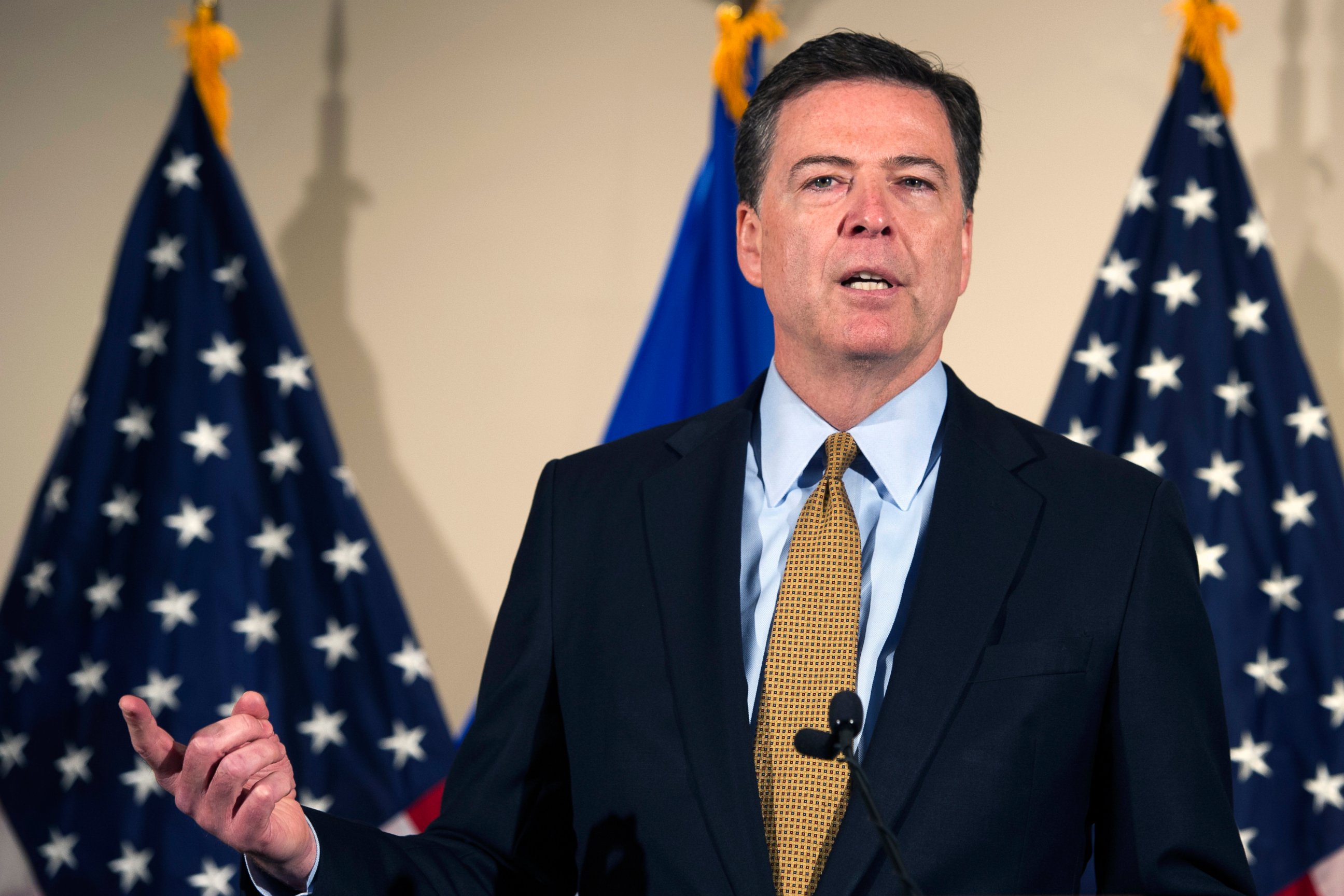 PHOTO: FBI Director James Comey makes a statement at FBI Headquarters in Washington, July 5, 2016.