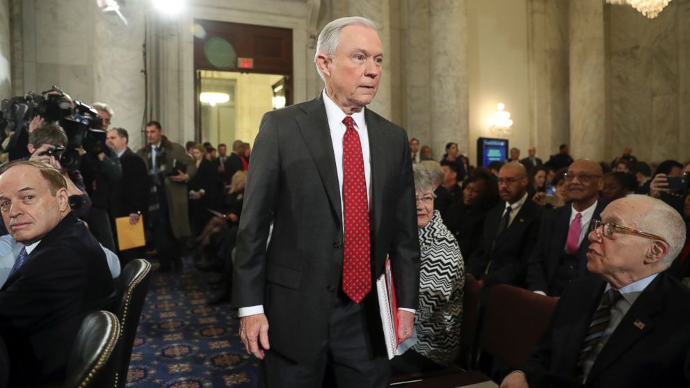 PHOTO: Attorney General-designate, Sen. Jeff Sessions, arrives on Capitol Hill in Washington, Jan. 10, 2017, to testify at his confirmation hearing before the Senate Judiciary Committee.