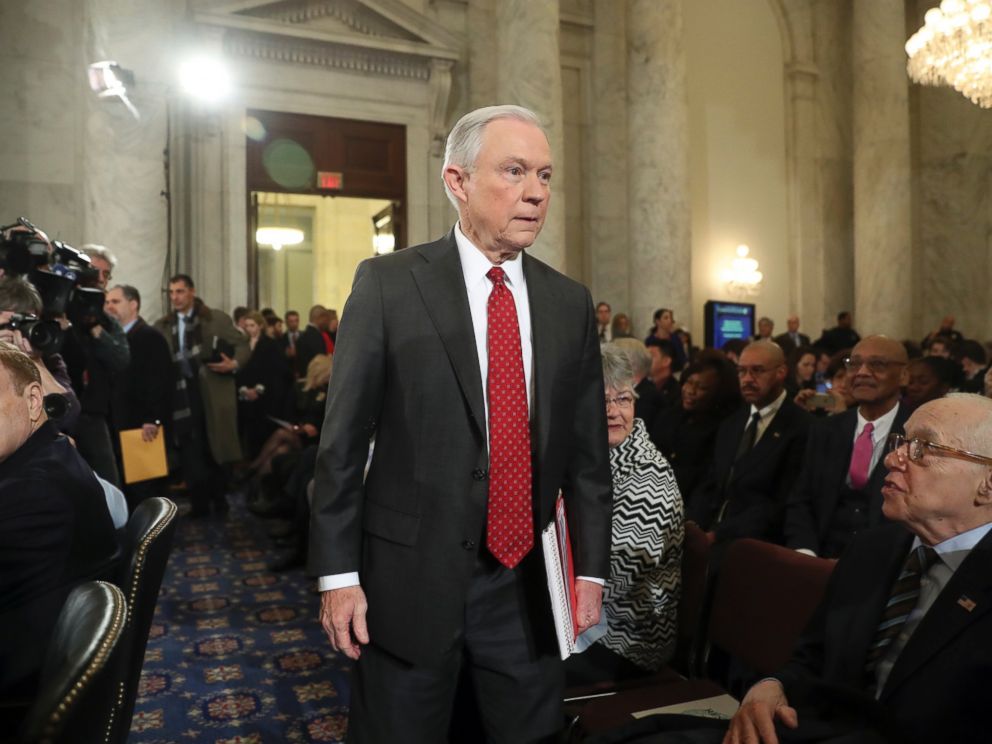 PHOTO: Attorney General-designate, Sen. Jeff Sessions, arrives on Capitol Hill in Washington, Jan. 10, 2017, to testify at his confirmation hearing before the Senate Judiciary Committee.