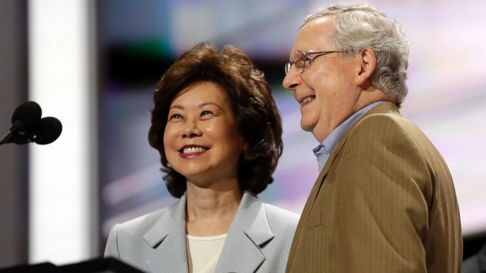 PHOTO: Former Labor Secretary Elaine Chao and her husband, Senate Majority Leader Mitch McConnell, at the Republican National Convention in Cleveland, July 17, 2016. 