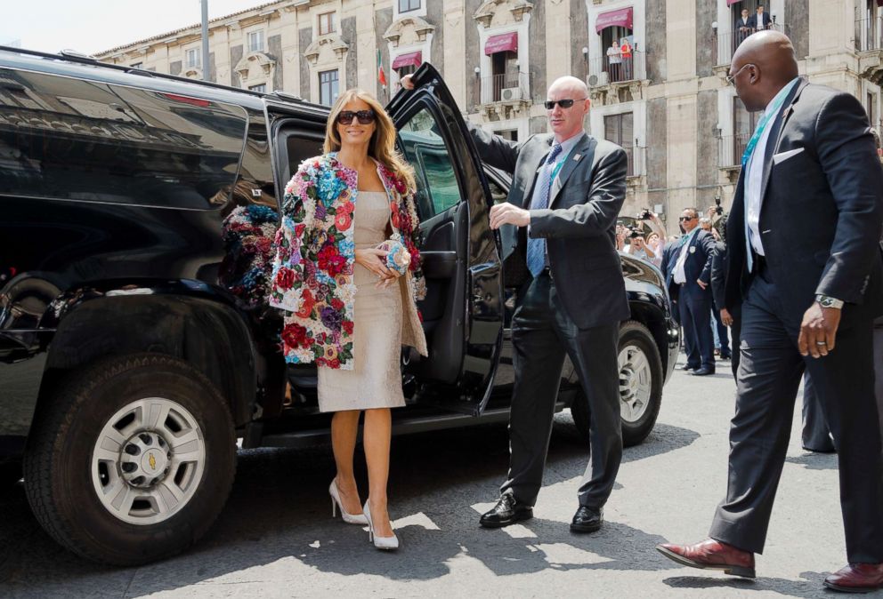 PHOTO: First lady Melania Trump arrives at the City Hall, Palazzo degli Elefanti, in the Sicilian town of Catania, Italy, May 26, 2017.