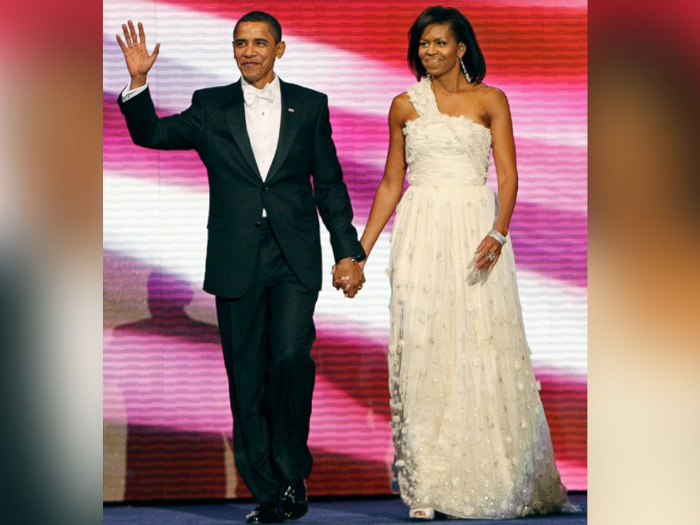 PHOTO: President Barack Obama, left, and first lady Michelle Obama, right, are introduced at the Neighborhood Inaugural Ball in Washington, Jan. 20, 2009.