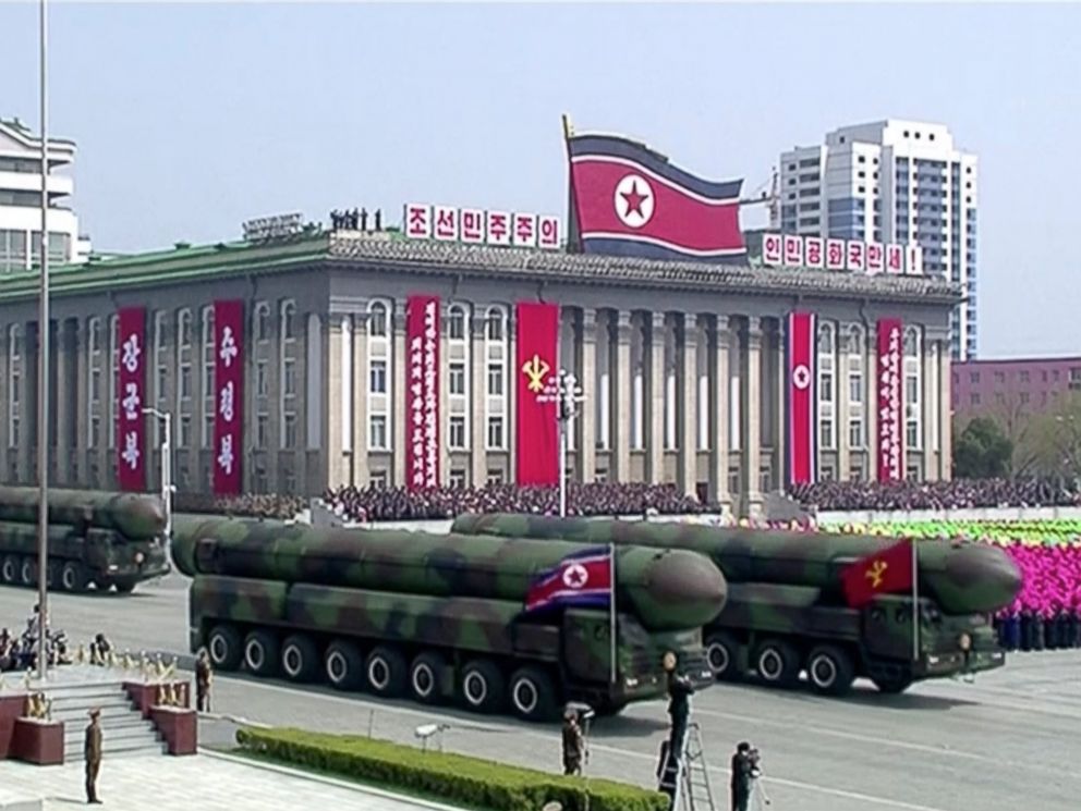 PHOTO: Missiles are displayed during a parade at Kim Il Sung Square in Pyongyang, April 15, 2017.