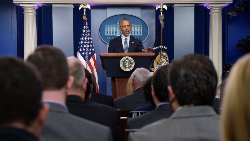 President Barack Obama speaks during a news conference in the Brady press briefing room at the White House in Washington, Nov. 14, 2016.