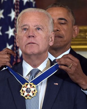 PHOTO: President Barack Obama presents Vice President Joe Biden with the Presidential Medal of Freedom during a ceremony in the State Dining Room of the White House in Washington, Jan. 12, 2017.