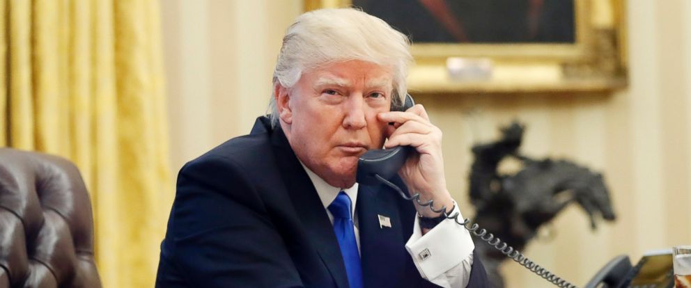 PHOTO: President Donald Trump speaks on the phone with Prime Minister of Australia Malcolm Turnbull in the Oval Office of the White House in Washington, Jan. 28, 2017, file photo.