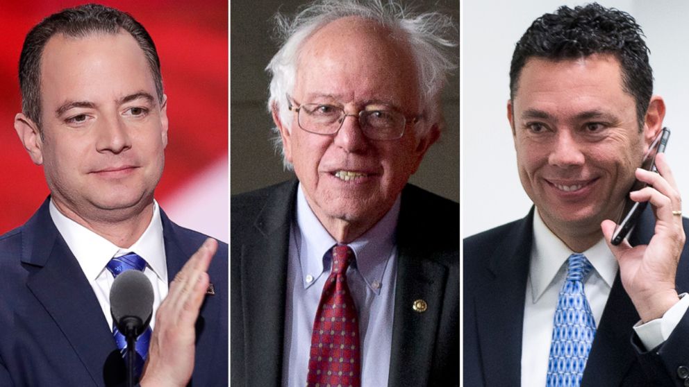 PHOTO: Reince Priebus, left, Bernie Sanders and Jason Chaffetz to appear on "This Week."
