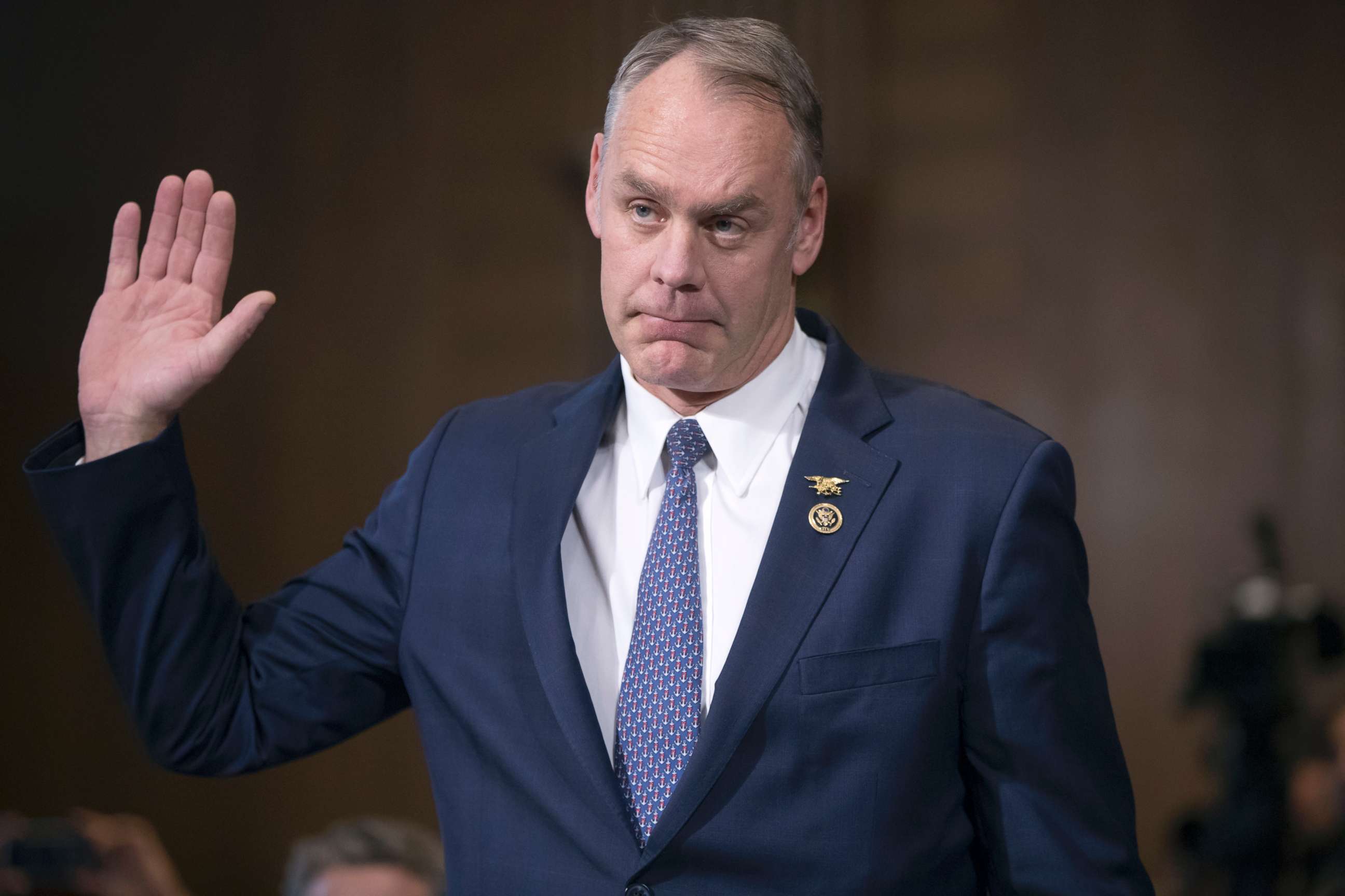 PHOTO: Representative Ryan Zinke, a former Navy SEAL commander, testifies before a Senate Energy and Natural Resources Committee confirmation hearing on his nomination to be Interior Secretary at Capitol Hill in Washington, Jan. 17, 2017.