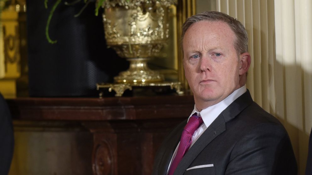 White House Press Secretary Sean Spicer waits for the start of a news conference with President Donald Trump and Colombian President Juan Manuel Santos in Washington, May 18, 2017.