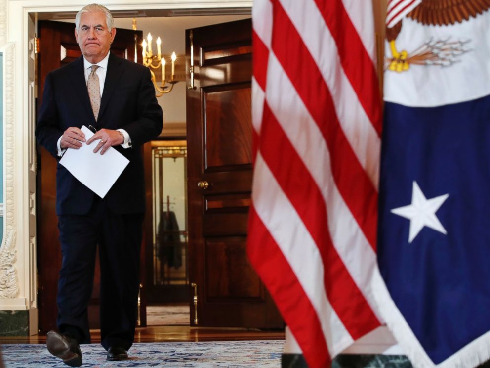 PHOTO: Secretary of State Rex Tillerson walks in to a news conference to speak about Qatar at the State Department in Washington, June 9, 2017.