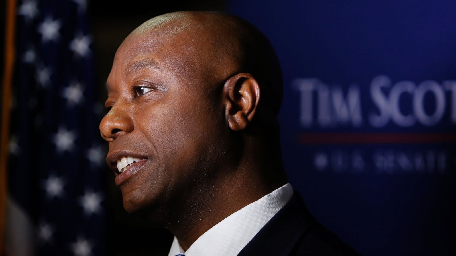 PHOTO: U.S. Sen. Tim Scott holds a news conference after winning his Senate race against Democratic challenger Thomas A. Dixon at the North Charleston Performing Arts Center in North Charleston, South Carolina, Nov. 8, 2016.