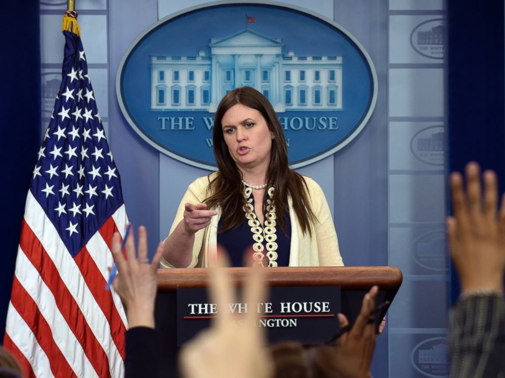 PHOTO: Deputy White House press secretary Sarah Huckabee Sanders takes questions from members of the media during the daily briefing at the White House in Washington, May 10, 2017.