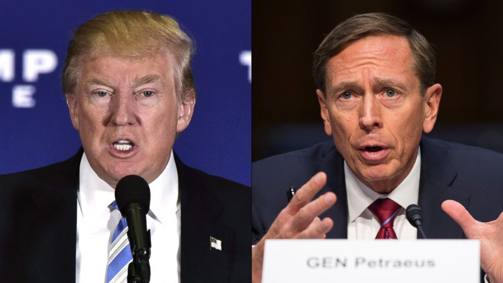 Donald Trump is seen here, Nov. 28, 2016. | David Petraeus is seen here on Capitol Hill, Sept. 22, 2015.