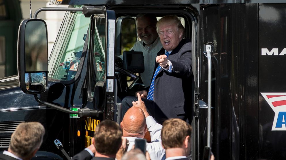 President Trump climbs into an 18-wheeler and pretends to be a trucker -  ABC News