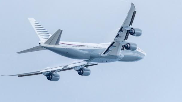 A 13-year-old private Boeing aircraft that President Donald Trump toured on Saturday to check out new hardware and technology features and highlight the aircraft maker's delay in delivering updated versions of the Air Force One presidential aircraft, takes off from Palm Beach International Airport, Sunday, Feb. 16, 2025, in West Palm Beach, Fla. (AP Photo/Ben Curtis)