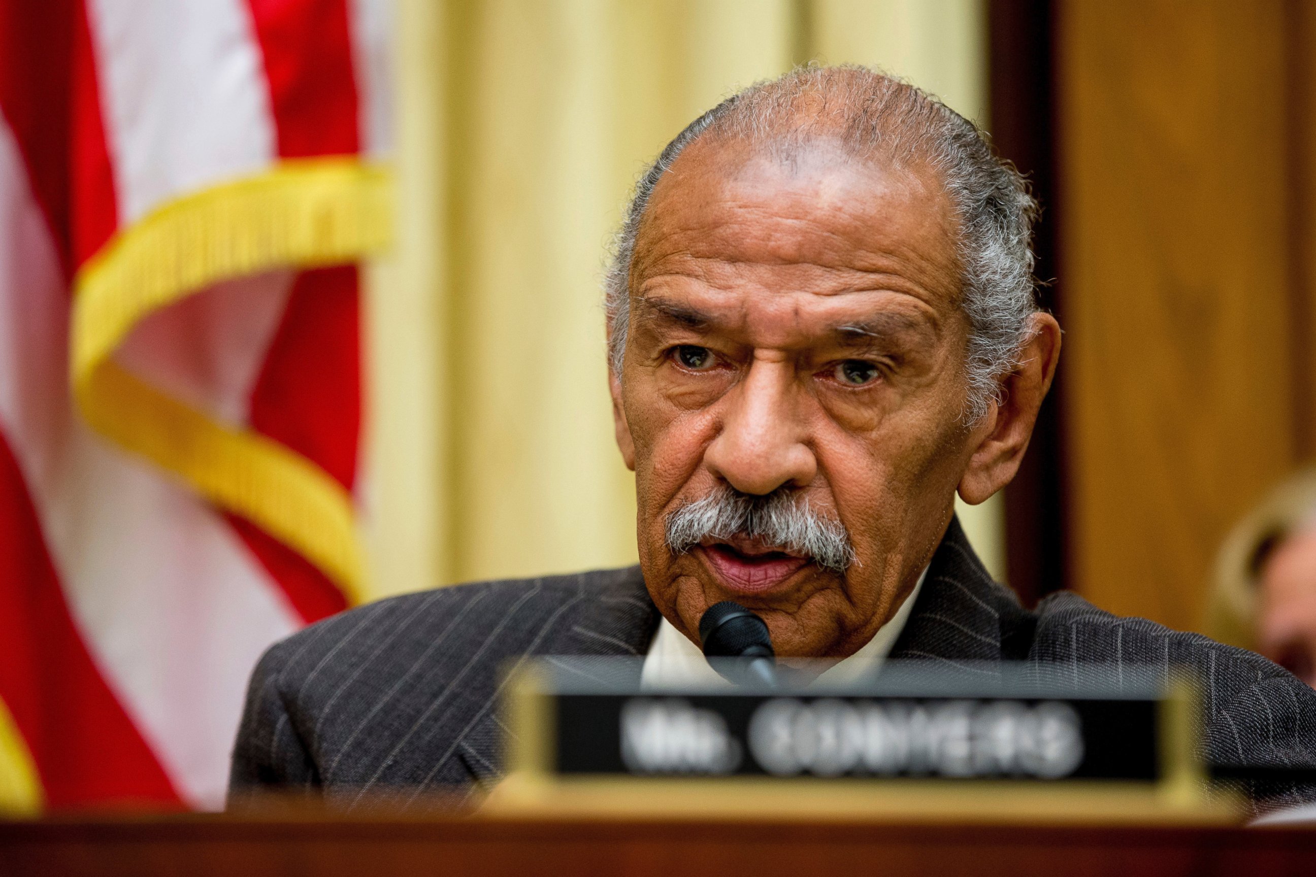PHOTO:  In this May 24, 2016, file photo, Rep. John Conyers, D-Mich., ranking member on the House Judiciary Committee, speaks on Capitol Hill in Washington during a hearing.