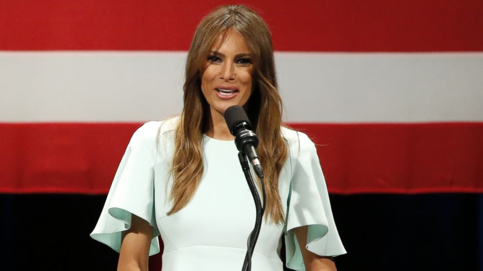 Melania Trump, wife of Republican presidential candidate, Donald Trump, addresses the crowd during a rally at the Milwaukee Theatre, April 4, 2016, in Milwaukee. 
