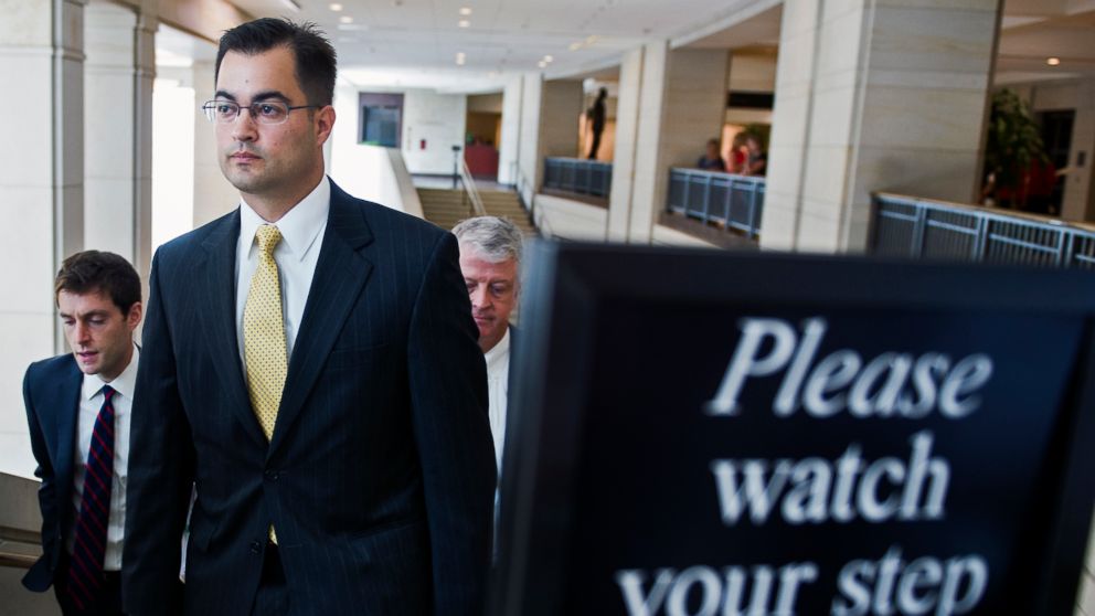 Bryan Pagliano, a former State Department employee who helped set up and maintain a private email server used by Hillary Rodham Clinton, departs Capitol Hill, Sept. 10, 2015, in Washington.