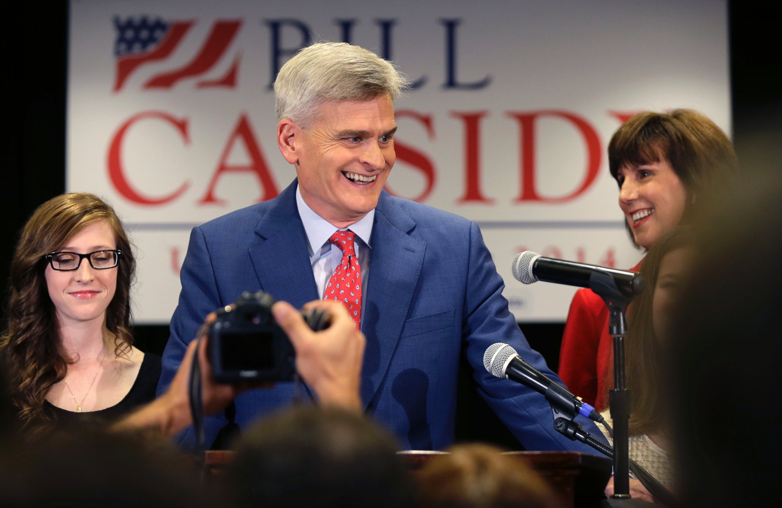 PHOTO: Louisiana Republican Senate candidate Rep. Bill Cassidy, R-La., who is challenging incumbent Sen. Mary Landrieu, D-La., addresses supporters during his election night watch party in Baton Rouge, La., Nov. 4, 2014. 