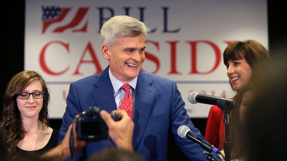 PHOTO: Louisiana Republican Senate candidate Rep. Bill Cassidy, R-La., who is challenging incumbent Sen. Mary Landrieu, D-La., addresses supporters during his election night watch party in Baton Rouge, La., Nov. 4, 2014. 