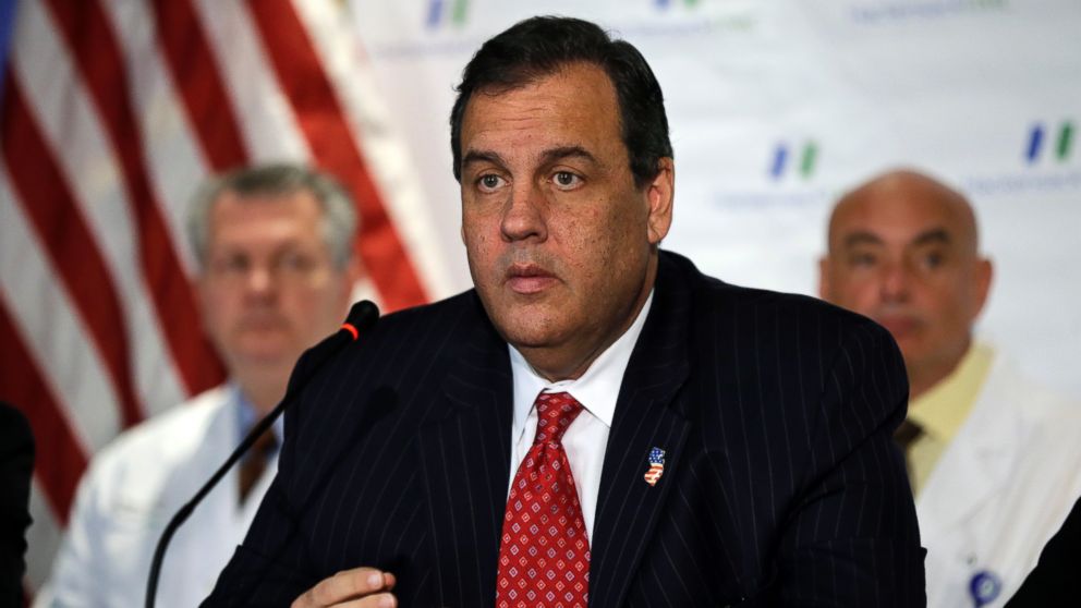 New Jersey Gov. Chris Christie listens to a question as he addresses a gathering over the state's preparedness for Ebola treatment at Hackensack University Medical Center in Hackensack, N.J. in this Oct. 22, 2014 file photo.