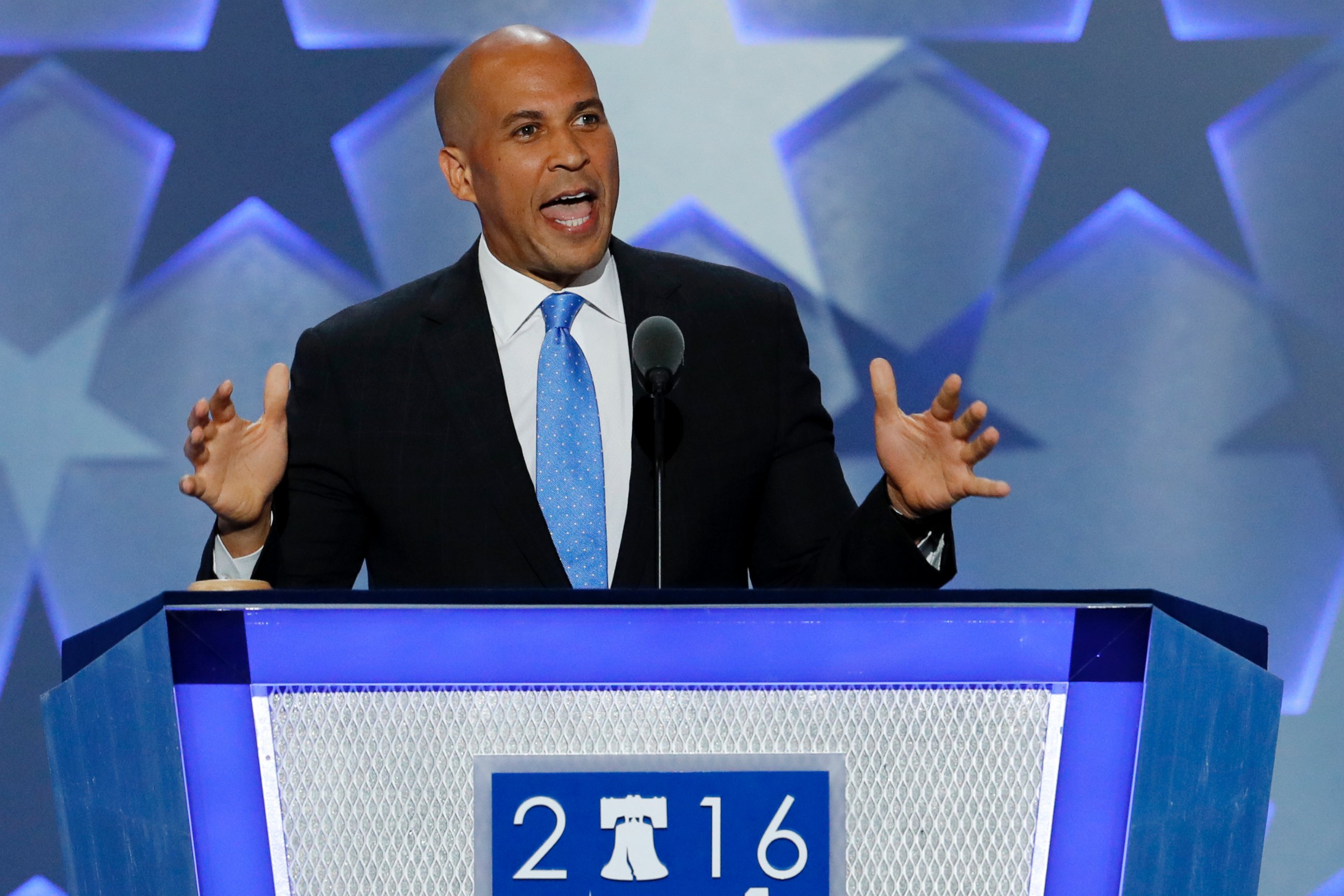 PHOTO: Sen. Cory Booker, D-NJ., speaks during the first day of the Democratic National Convention in Philadelphia, Pennsylvania, July 25, 2016.