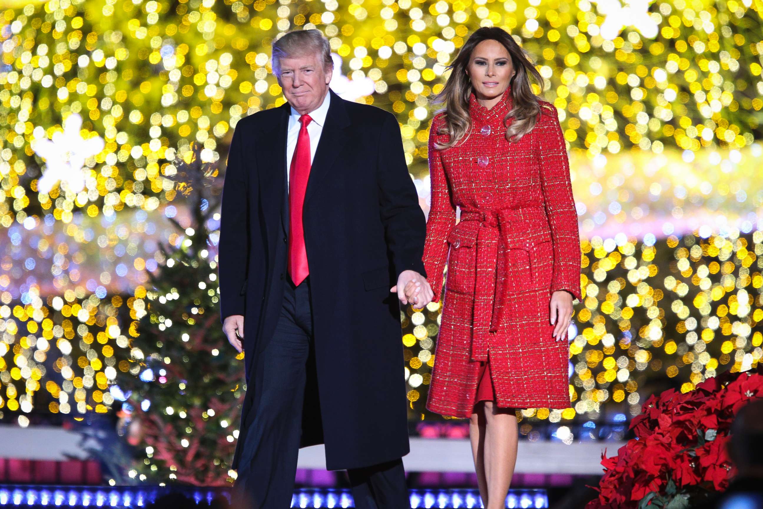 PHOTO: President Donald Trump and first lady Melania Trump, take part in the 95th Annual National Christmas Tree lighting ceremony at the Ellipse near the White House, in Washington on November 30, 2017.